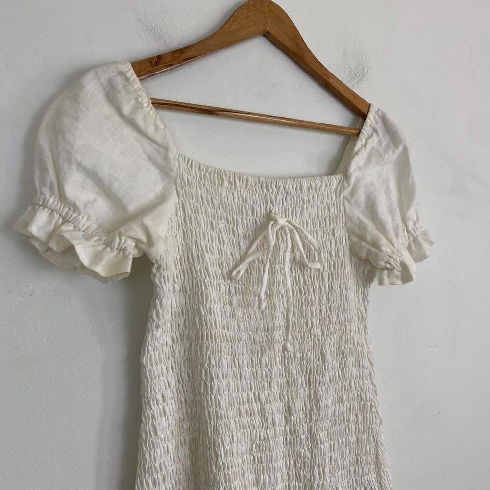 FAITHFULL THE BRAND white linen shirred mini dress - Picture 6 of 10